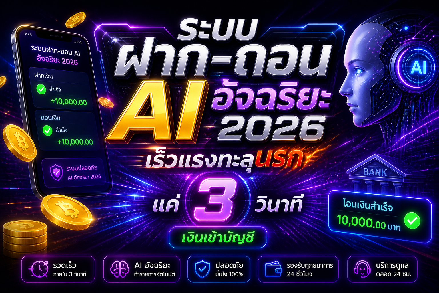 ระบบฝาก-ถอน AI อัจฉริยะ 2026 เร็วแรงทะลุนรกแค่ 3 วินาทีเงินเข้าบัญชี